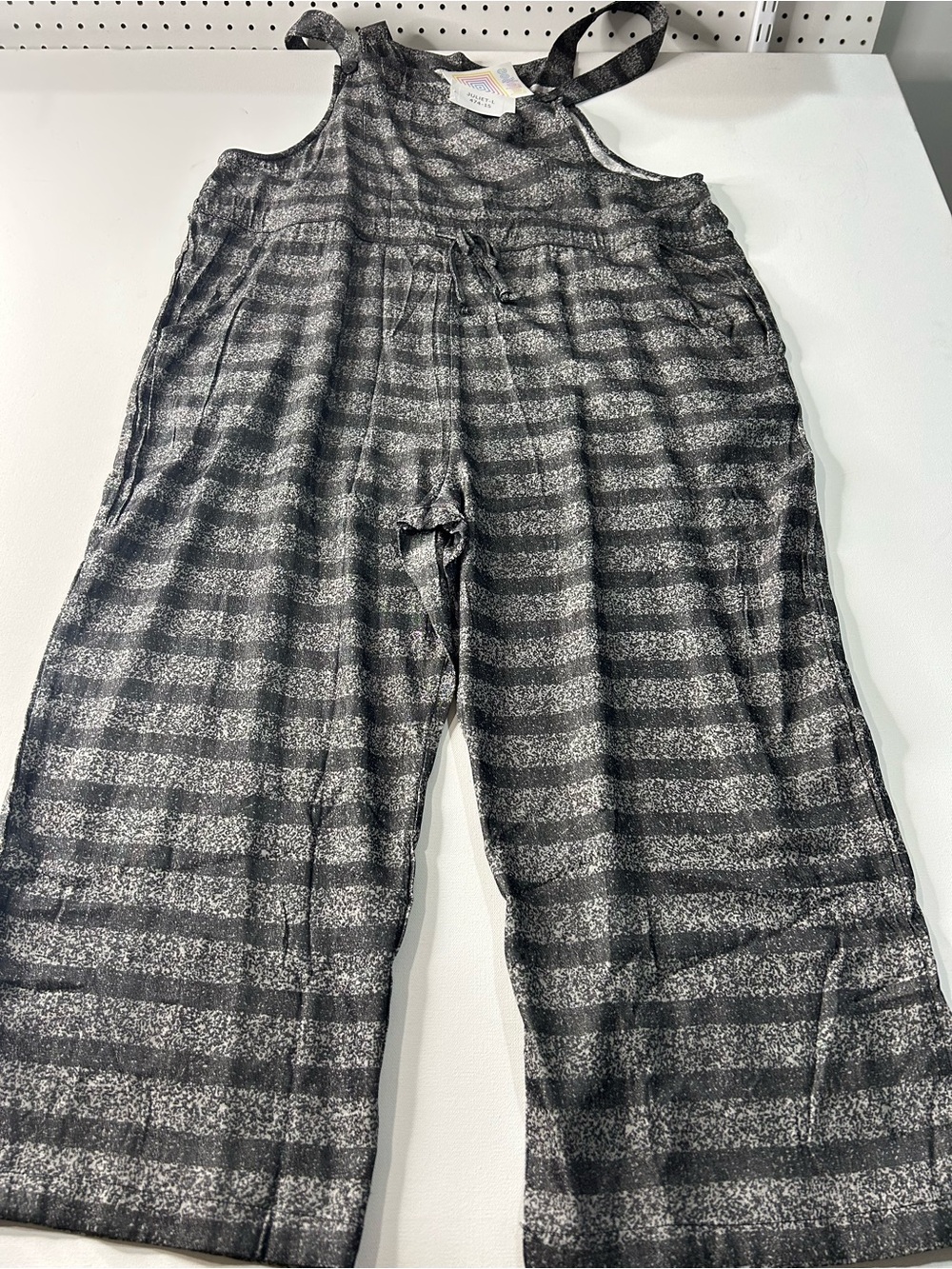 Lightweight Black & Gray Striped Jumpsuit Pants